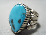 Thick And Heavy!! Vintage Native American Navajo Deep Blue Turquoise Sterling Silver Ring-Nativo Arts