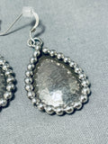 Fabulous Hand Tooled Native American Navajo Sterling Silver Dangle Earrings-Nativo Arts