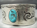 Heavy Thick Vintage Native American Navajo Turquoise Geometirc Sterling Silver Bracelet-Nativo Arts