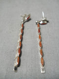 Exquisite Zuni Coral Sterling Silver Earrings Native American-Nativo Arts