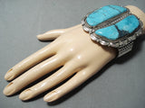 Joe Tso Huge Native American Navajo Blue Diamond Turquoise Sterling Silver Bracelet-Nativo Arts
