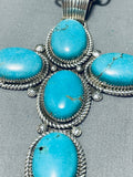One Of The Biggest Vintage Native American Navajo Turquoise Cross Sterling Silver Necklace-Nativo Arts