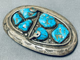 Effie Calavaza Outstanding Vintage Native American Zuni Morenci Turquoise Sterling Silver Buckle-Nativo Arts