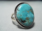 Exquisite Vintage Native American Navajo Pilot Mountain Turquoise Sterling Silver Ring-Nativo Arts