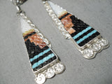 Hand Carved Inlay Master Zuni Native American Sterling Silver Earrings-Nativo Arts