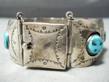 One Of The Best Vintage Native American Navajo Turquoise Link Sterling Silver Bracelet-Nativo Arts