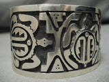 Huge Heavy Vintage Navajo Hopi Sterling Silver Native American Bracelet Old-Nativo Arts