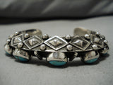 Important Heavy And Thick Vintage Native American Navajo #8 Turquoise Sterling Silver Bracelet-Nativo Arts