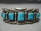 Quality Vintage Native American Navajo Squared Turquoise Sterling Silver Wave Bracelet Old-Nativo Arts