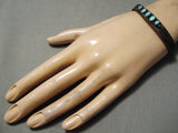 Early 1900's Vintage Native American Navajo Early Carico Lake Turquoise Sterling Silver Bracelet-Nativo Arts