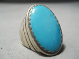 Outstanding Vintage Native American Hopi Blue Gem Turquoise Sterling Silver Ring-Nativo Arts