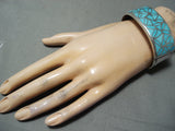 Rare Vintage Native American Zuni Blue Gem Turquoise Sterling Silver Bracelet Old-Nativo Arts