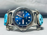 Important Vintage Native American Zuni Sleeping Beauty Turquoise Sterling Silver Watch Bracelet-Nativo Arts