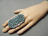 Giant Important Vintage Native American Navajo Teardrop Turquoise Sterling Silver Ring-Nativo Arts