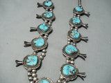 Women's Vintage Native American Navajo Morenci Turquoise Sterling Silver Squash Blossom Necklace-Nativo Arts