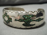 Museum Quality!! Vintage Native American Navajo Heavy Green Turquoise Sterling Silver Bracelet-Nativo Arts
