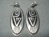 Historical Vintage Michael Kabotie Native American Hopi Sterling Silver Earrings-Nativo Arts