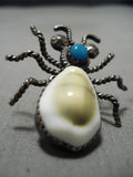Museum Quality Vintage Native American Navajo Bug Turquoise Shell Sterling Silver Pin Old-Nativo Arts