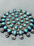 Hypnotic Vintage Native American Zuni Blue Gem Turquoise Cluster Sterling Silver Enormous Pin-Nativo Arts