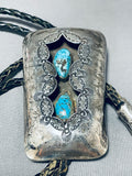 Unbelievable Vintage Native American Navajo Kingman Turquoise Sterling Silver Shadowbox Bolo-Nativo Arts