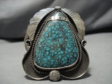 Breathtaking Vintage Native American Navajo Green Spiderweb Turquoise Sterling Silver Bracelet-Nativo Arts