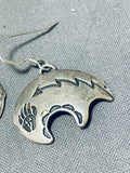 Impressive Vintage Native American Navajo Handcarved Sterling Silver Bear Earrings-Nativo Arts