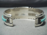 Quality Douglas Heavy Vintage Native American Navajo Turquoise Sterling Silver Inlay Bracelet-Nativo Arts
