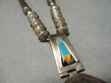 One Of The Best Vintage Native American Navajo Turquoise Inlay Sterling Silver Necklace Old-Nativo Arts