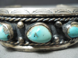 Heavy Heavy Vintage Native American Navajo Blue Gem Turquoise Sterling Silver Bracelet-Nativo Arts