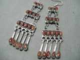 Rare Double Sided Native American Zuni Chandelier Coral Turquoise Sterling Silver Earrings-Nativo Arts