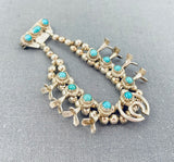 Exquisite Native American Navajo Turquoise Sterling Silver Squash Blossom Pin-Nativo Arts