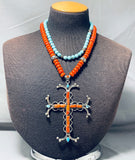 One Of Most Unique Vintage Southwestern Sterling Silver Turquoise Cross Necklace-Nativo Arts