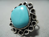 Amazing Vintage Native American Navajo Sky Blue Turquoise Sterling Silver Ring Old-Nativo Arts
