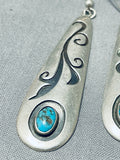 Fabulous Vintage Native American Navajo 2 Hopi Turquoise Sterling Silver Teardrop Earrings-Nativo Arts