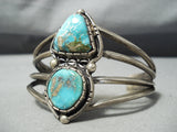 Vivid Vintage Native American Navajo Blue Gem Turquoise Sterling Silver Bracelet Old-Nativo Arts