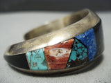 Extreme Detail Outer Space Vintage Native American Navajo Turquoise Sterling Silver Bracelet-Nativo Arts
