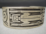 Symbolic Vintage Native American Navajo Yei Sterling Silver Bracelet Cuff Old-Nativo Arts