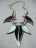 One Of The Most Unique Vintage Native American Navajo Turquoise Sterling Silver Inlay Necklace-Nativo Arts
