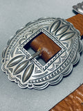 Authentic Signed Vintage Native American Navajo Sterling Silver Hand Tooled Concho Belt Old-Nativo Arts
