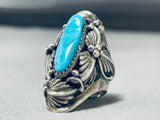 Fascinating Vintage Native American Navajo Kingman Turquoise Sterling Silver Huge Ring-Nativo Arts