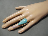 Huge Teardrop San Felipe Turquoise Sterling Silver Stamped Ring-Nativo Arts