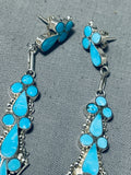 Attractive Native American Zuni Blue Gem Turquoise Sterling Silver Earrings Signed-Nativo Arts