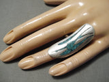 So Artistic Vintage Native American Navajo Long Bird Turquoise Sterling Silver Native Ring Old-Nativo Arts