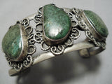 One Of The Best Vintage Native American Navajo Chrysocolla Sterling Silver Bracelet Old-Nativo Arts