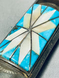 Hypnotic Vintage Native American Navajo Inlay Turquoise Mother Of Pearl Silver Lighter Case-Nativo Arts