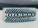 Native American Rare Slanted Turquoise Vintage Navajo Sterling Silver Bracelet Signed-Nativo Arts