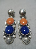 Native American Important Jeanette Dale Lapis Coral Sterling Silver Earrings-Nativo Arts