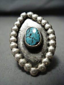 Rare Vintage Native American Navajo Old Kingman Turquoise Sterling Silver Ring-Nativo Arts