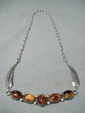 Rare Navajo Native American Amber Sterling Silver Necklace-Nativo Arts