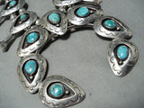 Huge 246 Gram Vintage Native American Navajo Turquoise Sterling Silver Squash Blossom Necklace-Nativo Arts